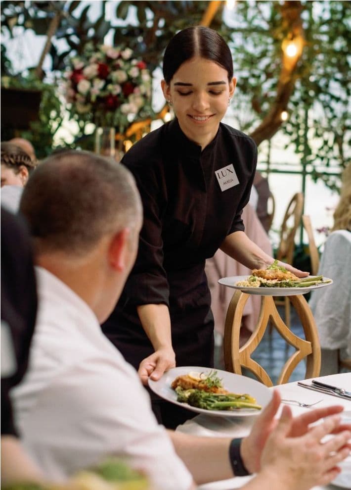 Hospitality staff in a hotel and restaurant environment